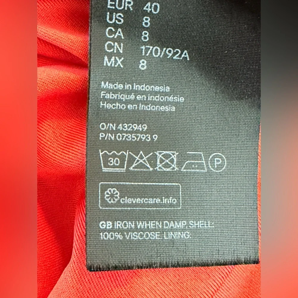 Cottagecore Red Floral Flowy Boho Tomato Midi Wrap Dress Feminine Size 8 H&M - Picture 8 of 15